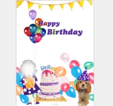 有女孩和小狗的生日快乐图
