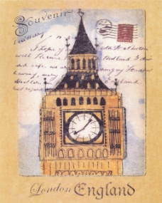 外国明信片手绘彩绘图