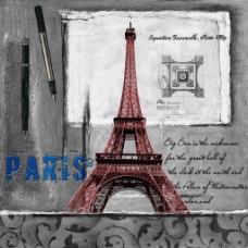 灰色手绘巴黎铁塔画芯图片
