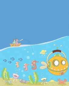 矢量海洋海底世界儿童插画背景素材