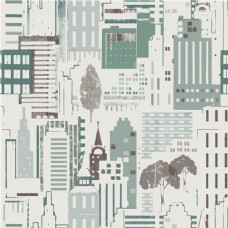 城市风景清新风格灰绿色城市街景壁纸图案