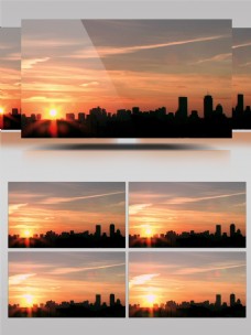 早晨唯美城市清晨日出上升渲染天空景色画面
