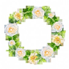 手绘白玫瑰花圈PNG透明素材