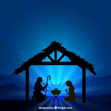 基督诞生的场景剪影插图