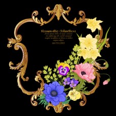 其他设计彩色花朵与边框设计图片