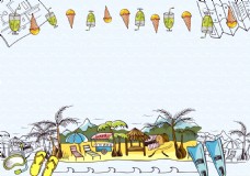 手绘夏日沙滩游玩景色矢量涂鸦素材