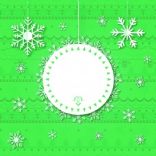 白色剪纸雪花绿底圣诞贺卡矢量背景
