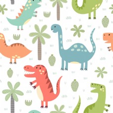 树木彩色卡通恐龙背景图案