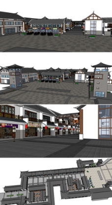 草图大师模型古建商业街图片