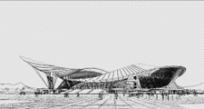 景观水景广西体育中心线描剪影图片