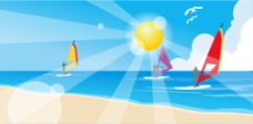 阳光 沙滩 帆船  矢量插画