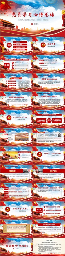 书本中国共产党党员学习心得总结PPT模板范本