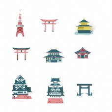 日本新建筑清新建筑手绘日本旅游装饰元素