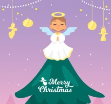 爱上可爱圣诞树上的天使矢量素材