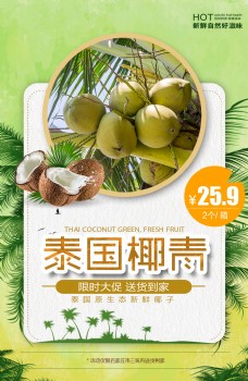 泰国椰青椰子绿色水果海报
