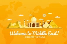 橙黄色背景中东旅游旅行矢量素材