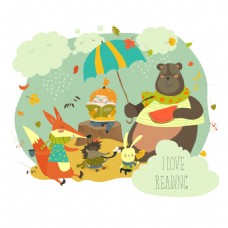 可爱的女孩阅读书籍的野生动物