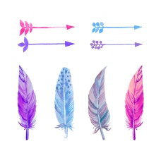 8款水彩箭头和羽毛矢量图