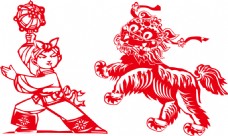 纸舞中国风舞狮剪纸元素
