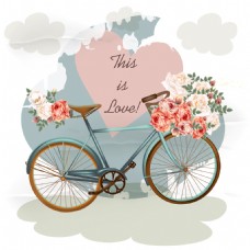 装满鲜花的自行车插画