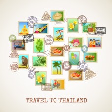 19张泰国风情旅行邮票矢量素材