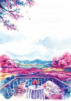 水彩日本樱花节海报背景设计