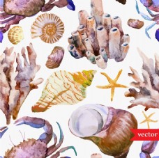 时尚水彩绘海洋生物插画