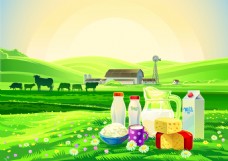 牛奶与农场景观海报矢量素材