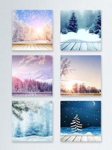 树木冬季雪浪漫梦幻主图背景图