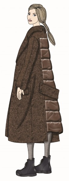 温婉美丽褐色大外套女装服装效果图