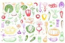 手绘彩色蔬果食物矢量蔬菜装饰