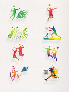 一组彩色羽毛球运动设计素材