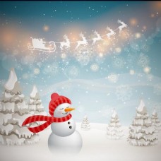 冬天雪景圣诞节有冬天的背景和雪人的矢量