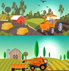 农场自然风景AI矢量背景下载