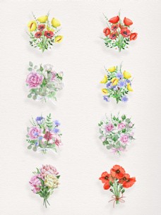 鲜花装饰手绘水彩鲜花卡通透明装饰合集