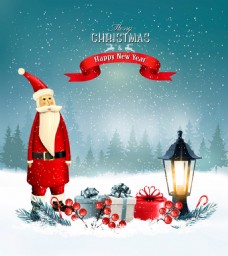 圣诞贺卡有圣诞老人和路灯海报背景