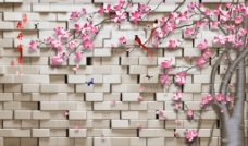 3D砖墙花卉树（不分层）图片