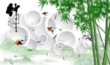 3D圆圈竹子壁画（不分层）图片