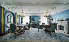 装修花纹简约客厅蓝色花纹地毯装修效果图