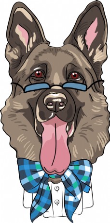 宠物狗手绘卡通眼镜狗头插画