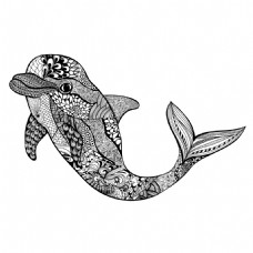 黑白时尚花纹海豚插画