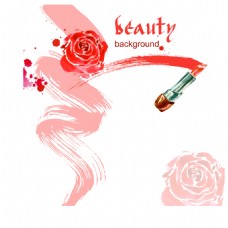 化妆品时尚口红和玫瑰花插画