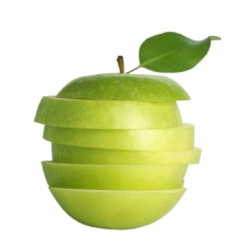 绿色水果绿色植物果实苹果水果素材叶子切片