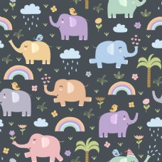 花草卡通彩虹大象背景图