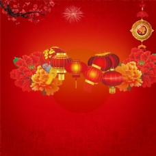 红色牡丹花朵新年元旦主图设计