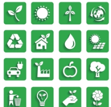 16个绿色能源剪影矢量图标图片