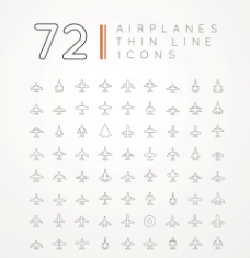 72个精致飞机细线矢量图标图片