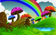 矢量彩虹蘑菇卡通背景图片