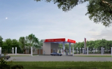 3D加油站加油站建筑设计方案3d效果图图片