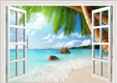 沙滩大海3D窗户大海椰树沙滩